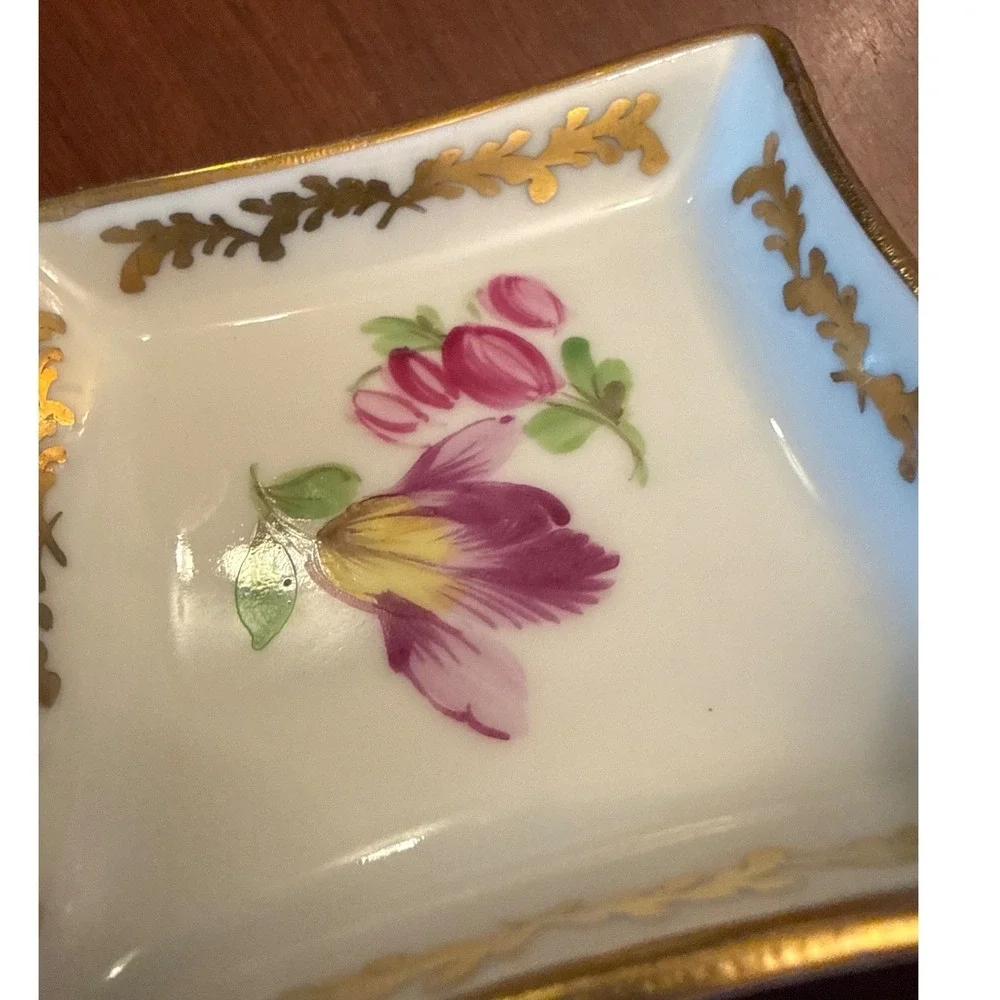 Dresden butter pat dishes set of 4 floral gold antique porcelain painted trinket